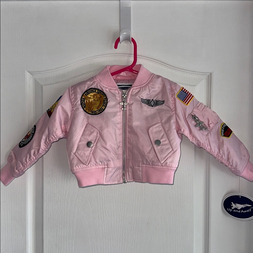 Kids Pink Bomber Jacket with Patches